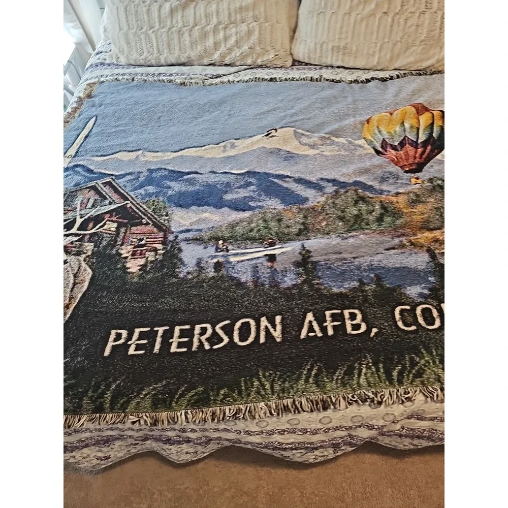 PETERSON AFB AIR FORCE BASE COLORADO COTTON WOVEN THROW BLANKET‎ RARE